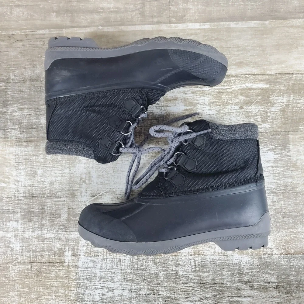 Sperry Port Alpine Boys Duck Boot Sz 4 M Black Round Toe Water Resistant Lace Up